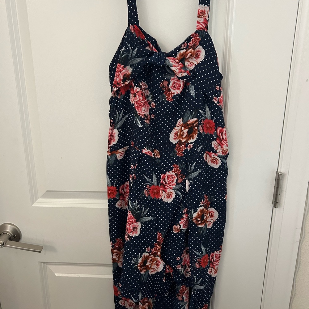 Girls' Navy Floral Polka Dot Casual Dress